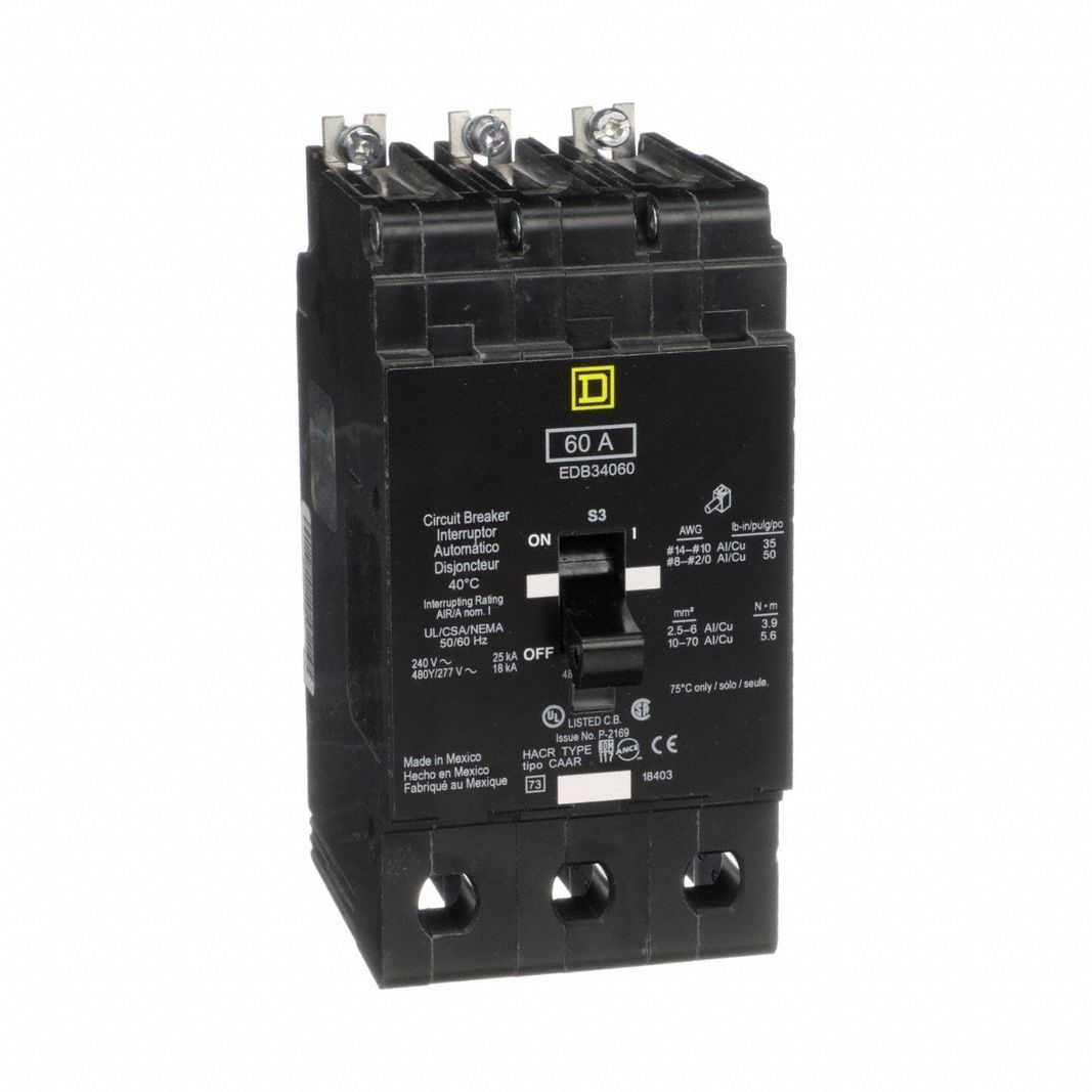 SQUARE D EDB34060 Circuit Breaker 60A Bolt On 277/480V 3P