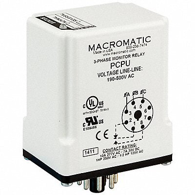 MACROMATIC PCPU Phase Monitor Relay 190-500VAC Plug SPDT