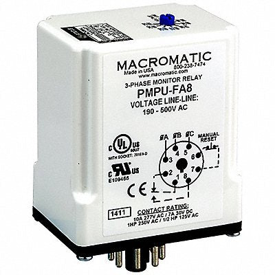MACROMATIC PMPUFA8 Phase Monitor Relay 190-500VAC Plug SPDT