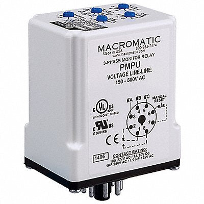MACROMATIC PMPU Phase Monitor Relay 190-500VAC Plug SPDT