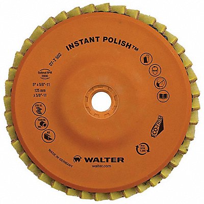 WALTER SURFACE TECHNOLOGIES 07T452 Polish Disc Thread Hole 4 1/2 dia Orng
