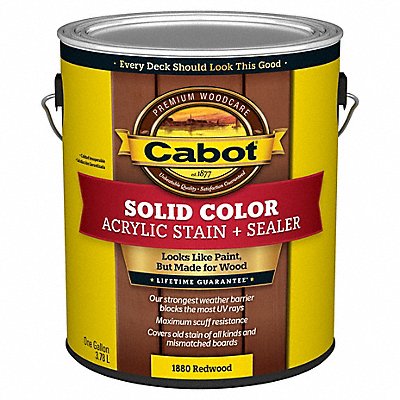 CABOT 1400000000000 Solid Acryl StainRedwoodLowLustre 1 gal.