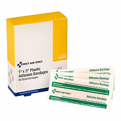 FIRST AID ONLY 1060 Strip Bandages 3 x1 Plastic PK60