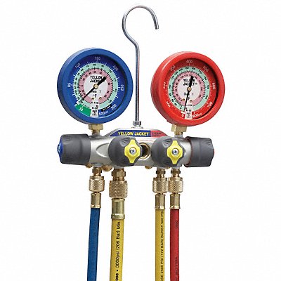 YELLOW JACKET 49977 Mechanical Manifold Gauge Set 4-Valve
