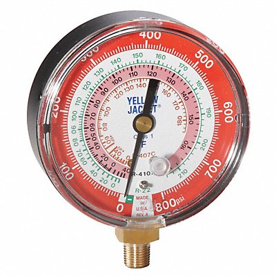 YELLOW JACKET 49133 Gauge 3 1/8In Dia High Side Red 800 psi