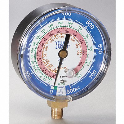 YELLOW JACKET 49134 Gauge 3 1/8In Dia Low Side Blue 800 psi