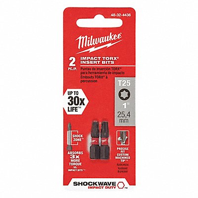 MILWAUKEE 48324436 Insert Bit 1/4 Torx T25 1 PK2