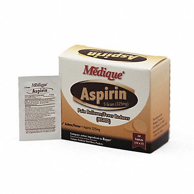 GRAINGER 11664 Aspirin Pain/Fever Reducer 325mg PK24