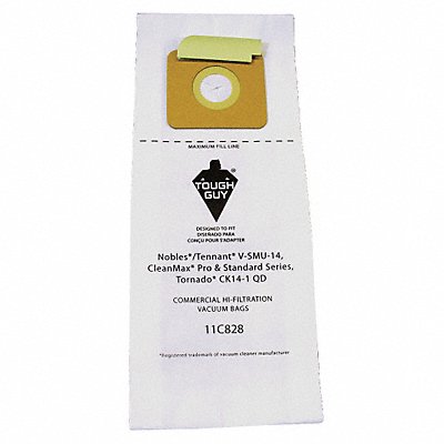 TOUGH GUY 11C828 Vacuum Bag Paper 2-Ply Reusable PK10