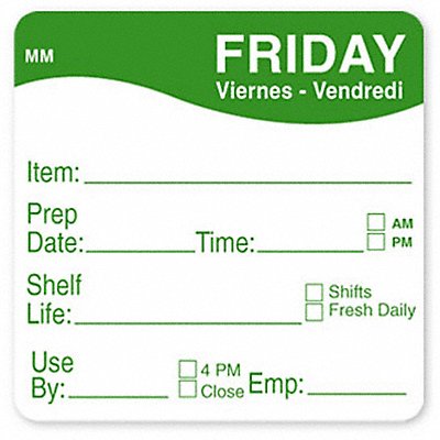 DAYMARK IT1201561MON Food Safety Label Blue/White 2 in H