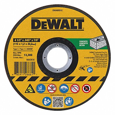 DEWALT DWA8051C Masonry Cut Off Wheel 4.5 x.045 x7/8