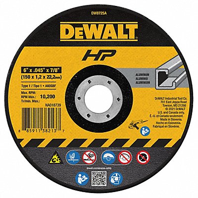 DEWALT DW8725A Alum Cut Off Wheel 6 x.045 x7/8
