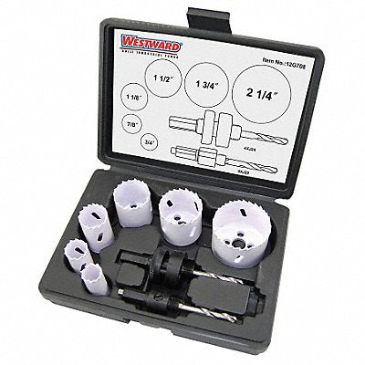 WESTWARD 12G708 Hole Saw Set Bi-Metal 8 Pcs