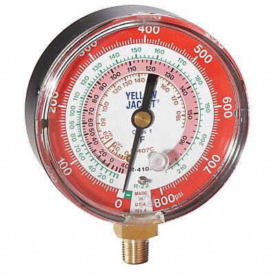 YELLOW JACKET 49141 Gauge 3-1/8In Dia High Side Red 800 psi