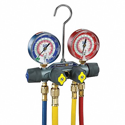 YELLOW JACKET 49967 Mechanical Manifold Gauge Set 4-Valve