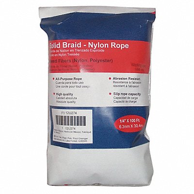 GRAINGER 12U274 General Purpose Utility Rope 1/4 Dia.x100 L