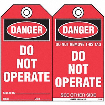 IDESCO SAFETY KAT115AC Do Not Operate Safety Tag PK10