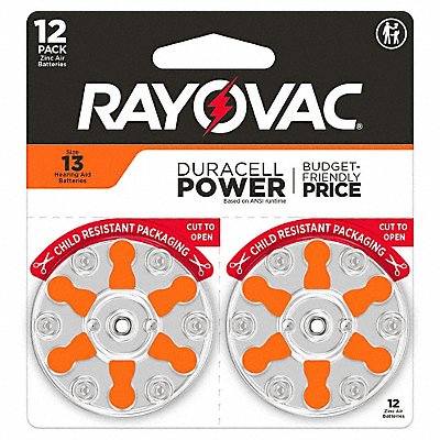RAYOVAC 13CR12ROVUS Hearing Aid BATT 1.4V DC 300 mAh CA PK12
