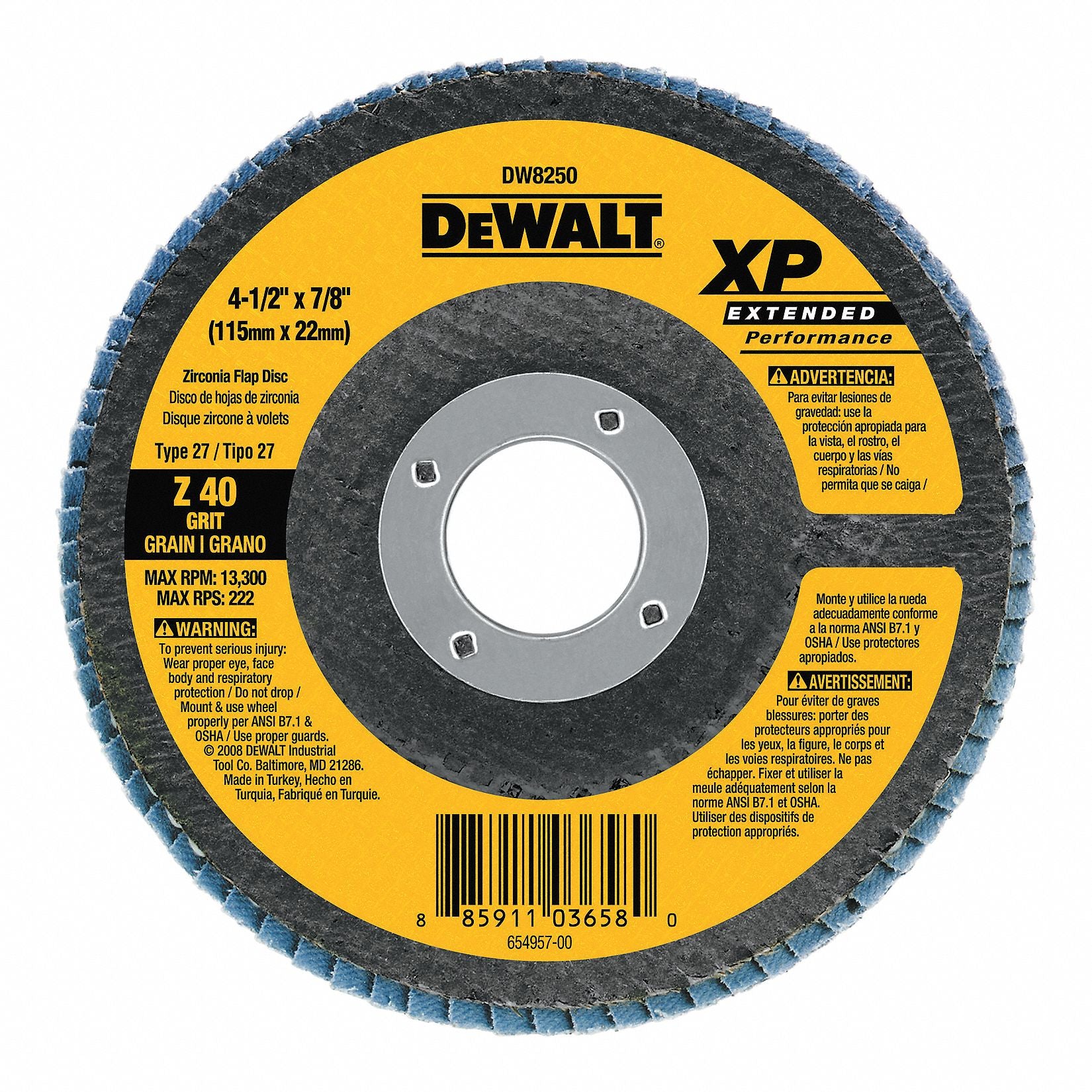 DEWALT DW8254 Fiber Disc 4 1/2 in Dia 5/8in Arbor