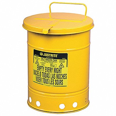 JUSTRITE 9311 Oily Waste Can 10 gal Steel Yellow