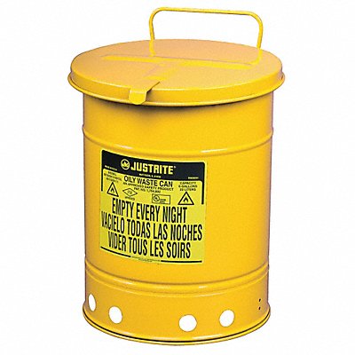 JUSTRITE 9511 Oily Waste Can 14 gal Steel Yellow