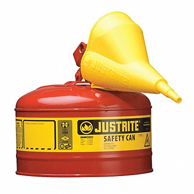 JUSTRITE 7125110 Type I Safety Can 2.5 gal Red 11-1/2In H