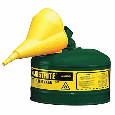 JUSTRITE 7125410 Type I Safety Can 2.5 gal Green 11.5In H