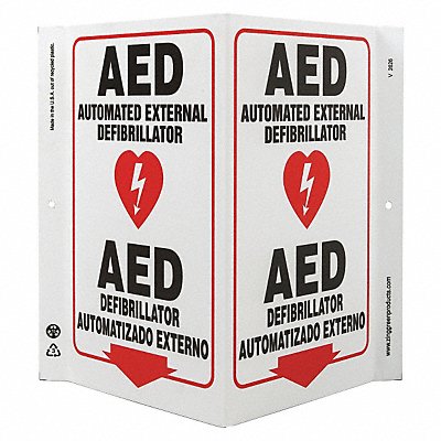ZING 2626 AED Sign V-Shape Plastic