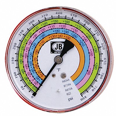 JB INDUSTRIES M2405 Gauge 4 In Dia High Side Red 800 psi