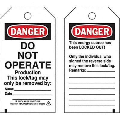 BRADY 50250 Danger Tag 5-3/4 x 3 In Cardstock PK25