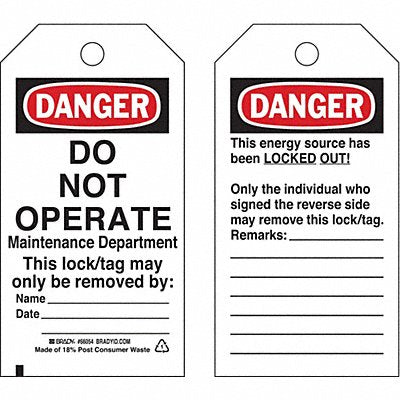 BRADY 65442 Danger Tag 5-3/4 x 3 In Cardstock PK25