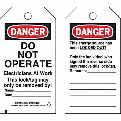 BRADY 66056 Danger Tag 5-3/4 x 3 In OSHA 3/8 In PK25