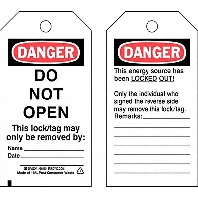 BRADY 66060 Danger Tag 5-3/4 x 3 In OSHA 3/8 In PK25