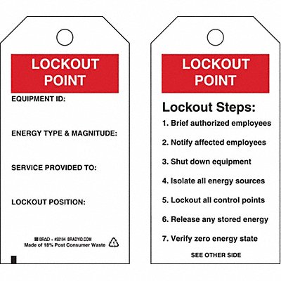 BRADY 50194 Lockout Tag 5-3/4 x 3 In OSHA Met PK10