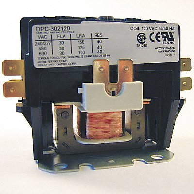 RELAY AND CONTROL CORP. DPC302120 Definite Purpose Contactor 30A 2-Pole 120VAC