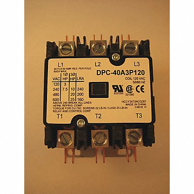 RELAY AND CONTROL CORP. DPC40A3P120 Definite Purpose Contactor 40A 3-Pole 120VAC