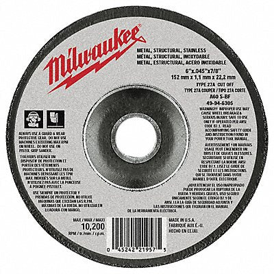 MILWAUKEE 49946305 Cutting Wheel 6 X.045 X7/8 Type 27