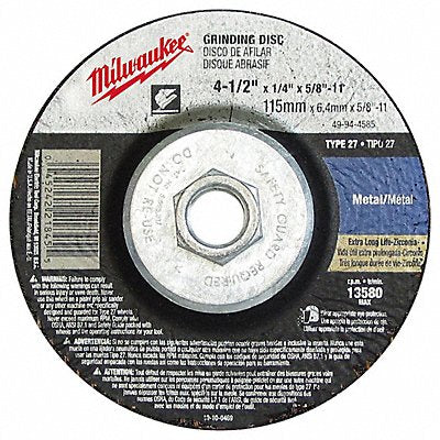 MILWAUKEE 49944525 Grinding Disc 4-1/2 X1/8 X5/8 -11