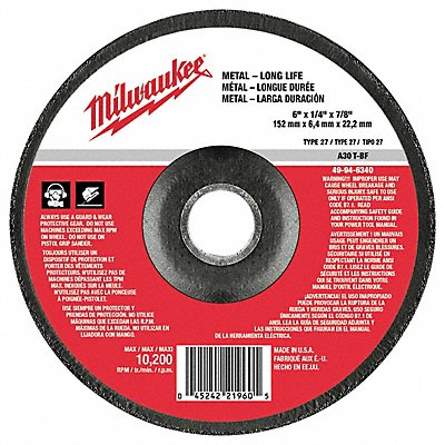 MILWAUKEE 49946340 Grinding Disc 6 X1/4 X7/8