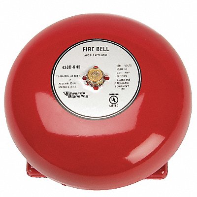 EDWARDS SIGNALING 438D6N5R Fire Bell Red 6 In.