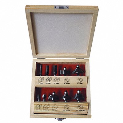 GRAINGER 16Y553 Router Bit Set 10 Pc Carbide Tipped