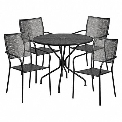 FLASH FURNITURE CO35RD02CHR4BKGG Round Patio Table Set 4 Chairs Black