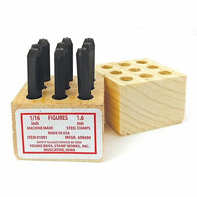 YOUNG BROS. STAMP WORKS 1091 Machine Made Number Set 1/16in H Gothic