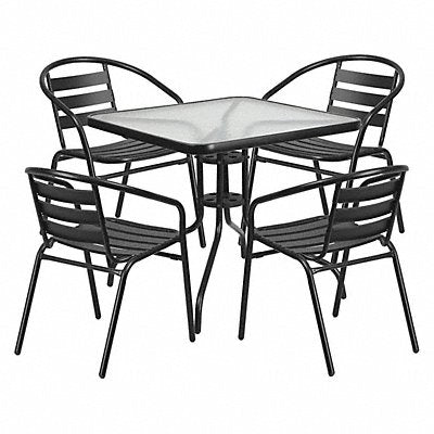 FLASH FURNITURE TLH0732SQ017CBK4GG Glass Patio Table Set Square 31.5
