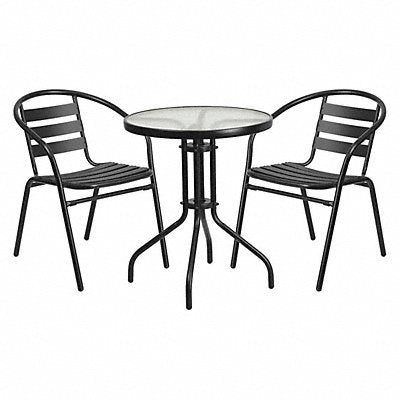 FLASH FURNITURE TLH071RD017CBK2GG Patio Table Set Blk Rnd Triple Slat Back