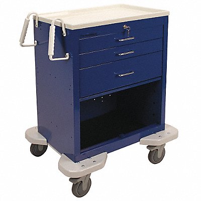 LAKESIDE C324P2K1B Emergency Cart 25x32x39 Blue 3 Drawer