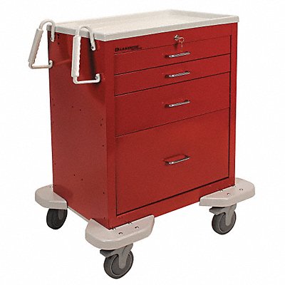 LAKESIDE C424K1R Emergency Cart 25x32x39 Red 4 Drawer