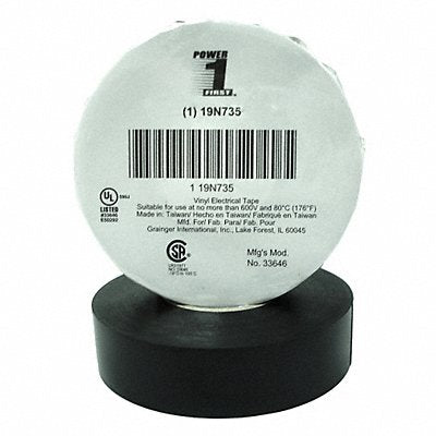 GRAINGER 19N735 Elec Tape 66 ft Lx3/4 in W 7 mil Black