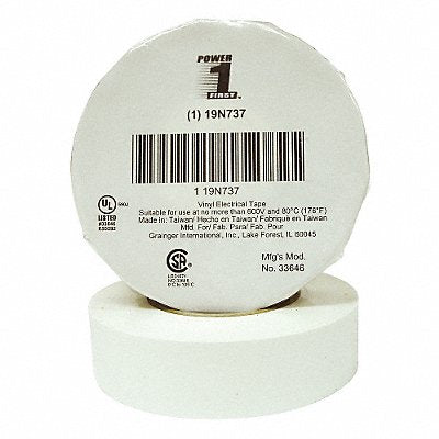 GRAINGER 19N737 Elec Tape 66 ft Lx3/4 in W 7 mil White