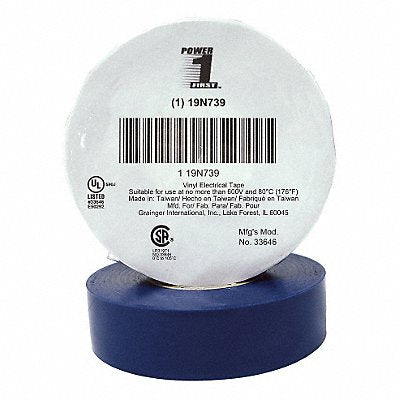 GRAINGER 19N739 Elec Tape 66 ft Lx3/4 in W 7 mil Blue